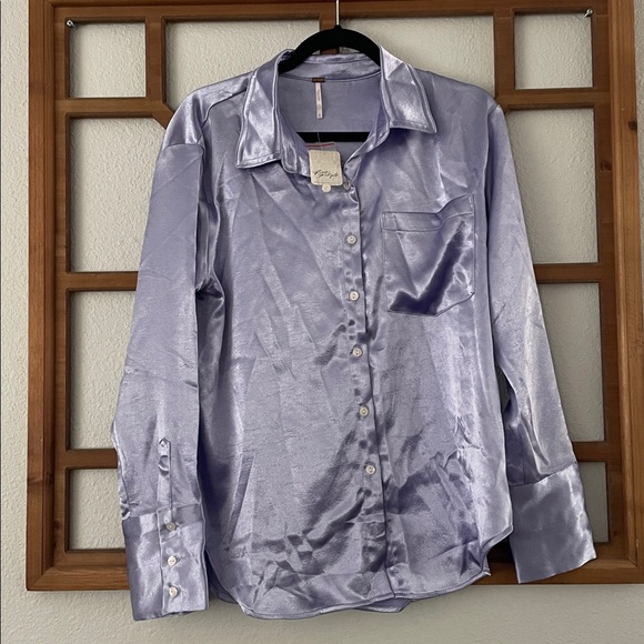 Free People Tops - Free People Shiny Purple Button-Up